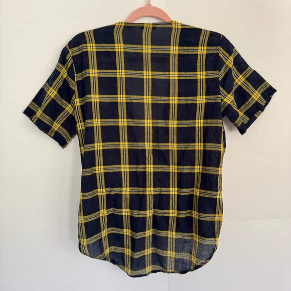 U of M Michigan Wolverines Maize Blue Yellow Navy Plaid Collegiate Top Blouse - Picture 6 of 7